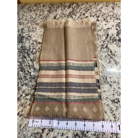 Boho Tribal Unisex Tan Rectangle Scarf Fringe Geometric Southwestern Style - Picture 3 of 6